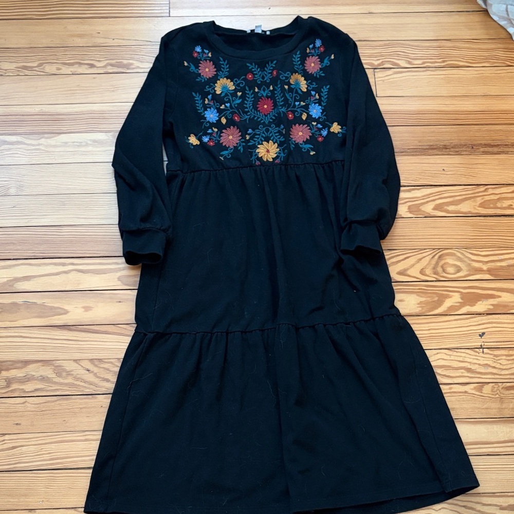 Floral Embroidered Black Dress